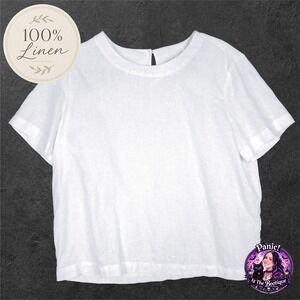 Orvis Linen Top Womens Medium White Short Sleeve Airy Summer Blouse Minimalist